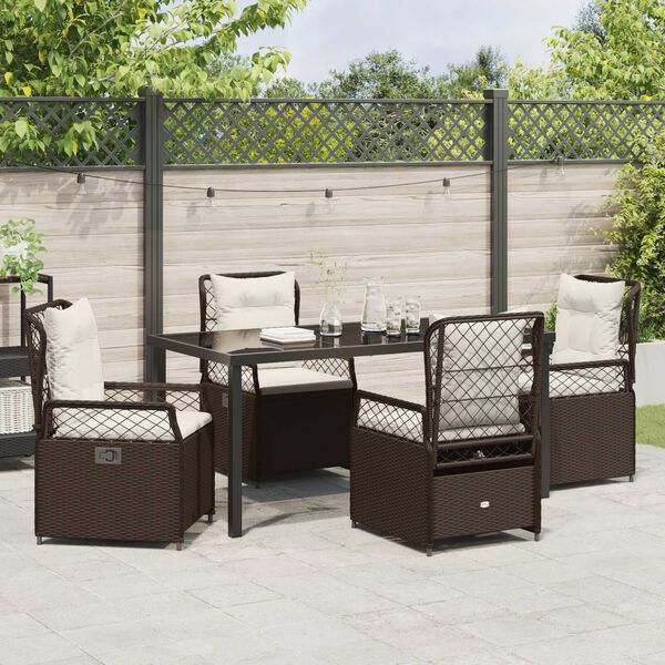 vidaXL Tuin eettafelset 5 pcs Bruin poly rattan