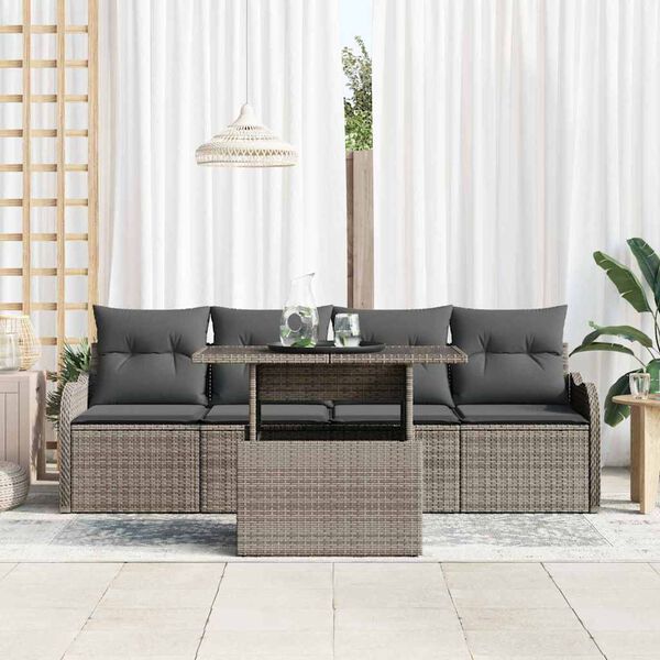 vidaXL Tuin Sofa Set met kussen 5 pcs Grijs Poly riet