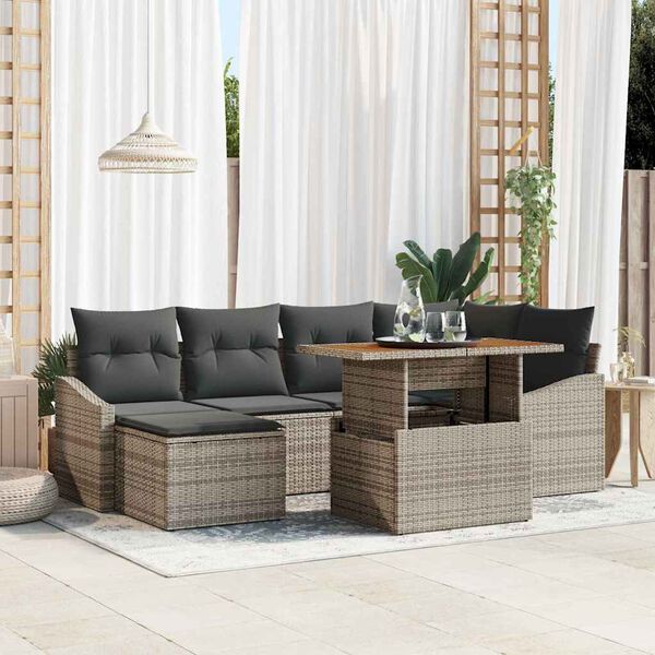 vidaXL Tuin Sofa Set met opslag 7 pcs Grijs Poly riet