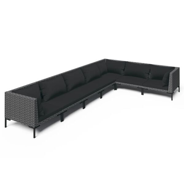 vidaXL 7-delige Loungeset met kussens poly rattan donkergrijs