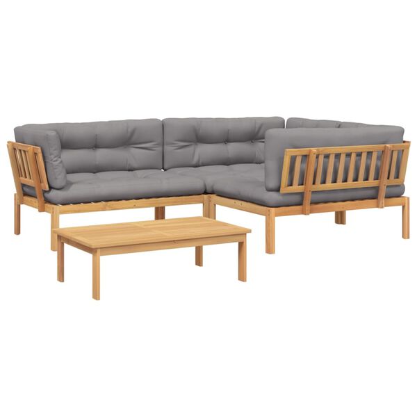 vidaXL 4-delige Loungeset pallet met kussens massief acaciahout