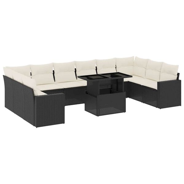 vidaXL 11-delige Loungeset met kussens poly rattan zwart