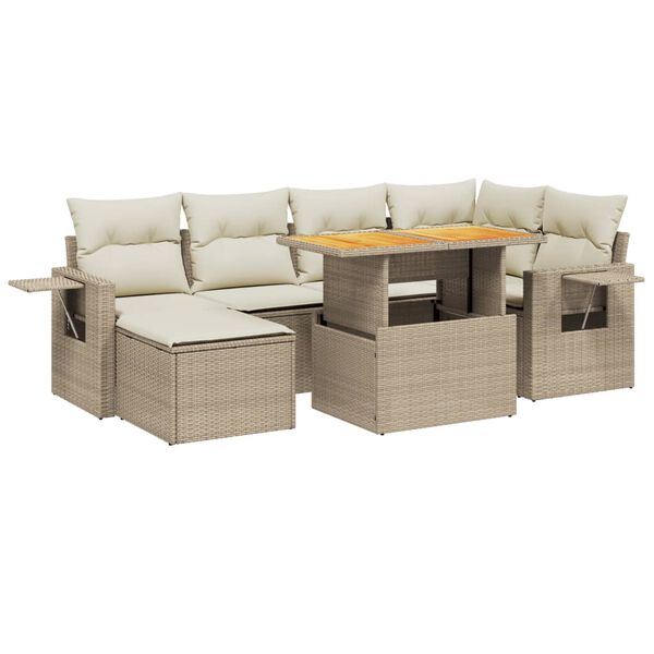 vidaXL 7-delige Loungeset met kussens poly rattan beige