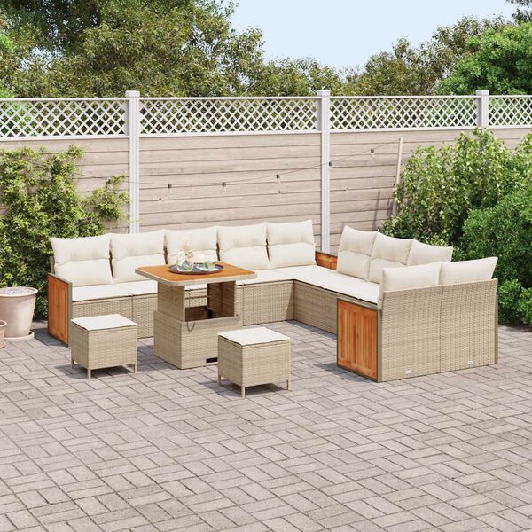 vidaXL Tuinbankenset met kussen 17 pcs Beige en Cr&egrave;me poly rattan