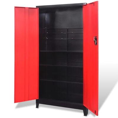 aangrenzend Reductor Diploma vidaXL Gereedschapskast met 2 deuren 90x40x180 cm staal zwart en rood  kopen? | vidaXL.nl