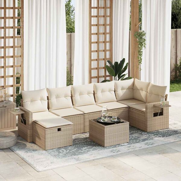 vidaXL 8-delige Loungeset met kussens poly rattan beige