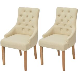 vidaXL Eetkamerstoelen 2 st stof cr&egrave;mekleurig