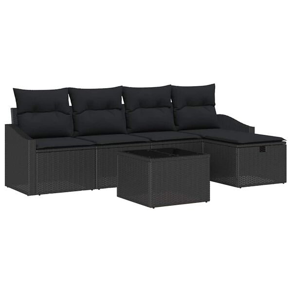 vidaXL Bankstel met kussen 6 pcs poly rattan
