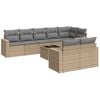 vidaXL 9-delige Loungeset met kussens poly rattan beige