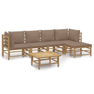 vidaXL 6-delige Loungeset met kussens bamboe taupe