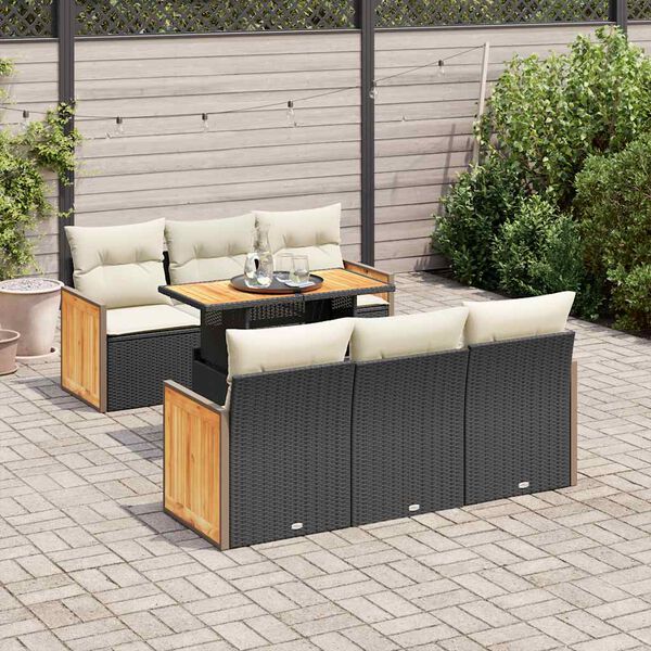 vidaXL 7-delige Loungeset met kussens poly rattan acacia zwart