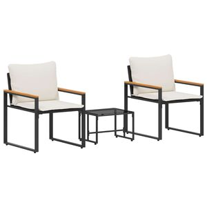 vidaXL Meubelsets met kussen 3 pcs Zwart en Cream Wit Rattan