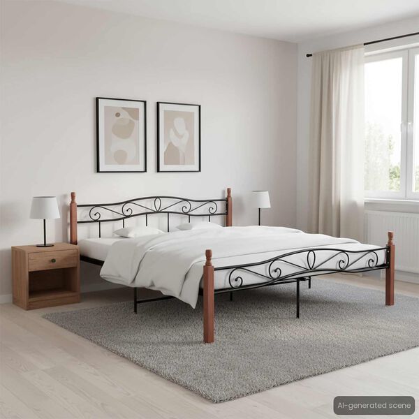 vidaXL Bedframe metaal en massief eikenhout zwart 200x200 cm