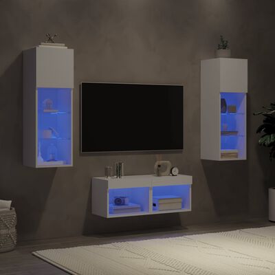 vidaXL 4-delige tv-wandmeubelset met LED-verlichting wit