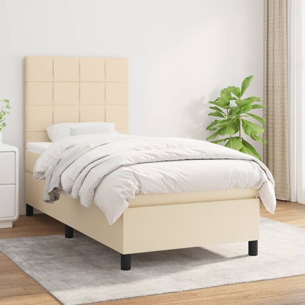 vidaXL Boxspring met matras stof cr&egrave;mekleurig 90x190 cm