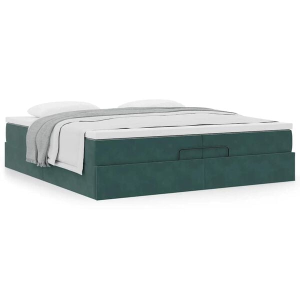 vidaXL Ottoman bed met matrassen 200x200cm fluweel donkergroen