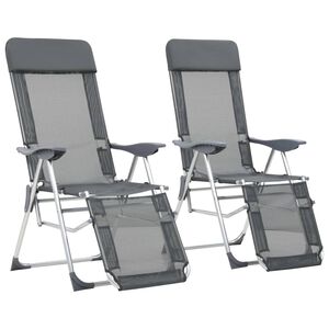 vidaXL Campingstoelen met voetensteun 2 st inklapbaar textileen grijs