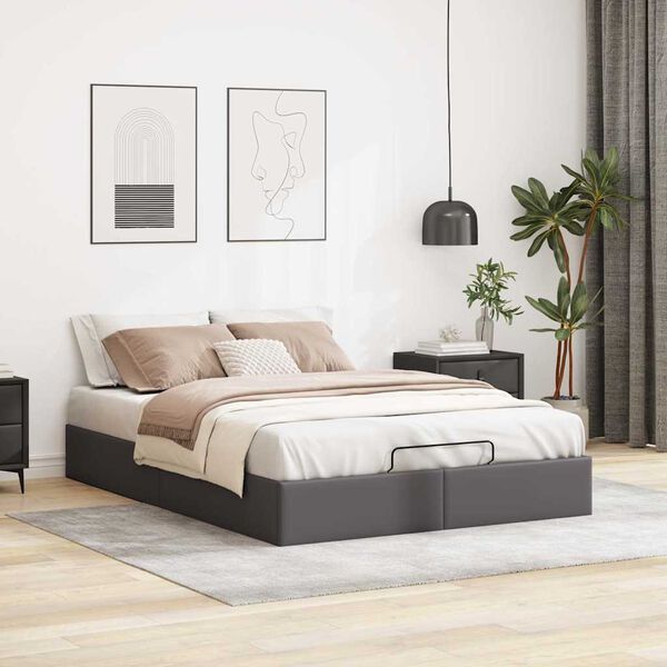 vidaXL Bedframe zonder matras 140x190 cm kunstleer grijs