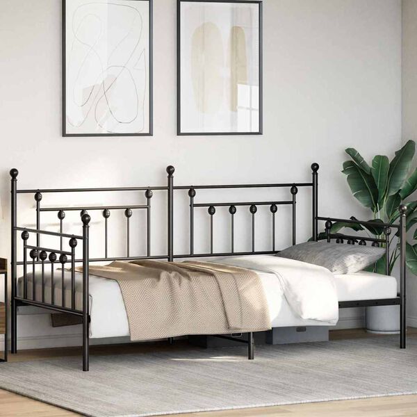 vidaXL Bedframe voor een daybed met hoofdeinde Zwart 90 x 190 cm Staal