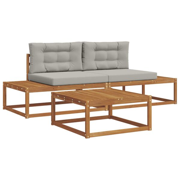 vidaXL Buiten bankenset met kussen 3 Stuk Natuurlijk en Lichtgrijs