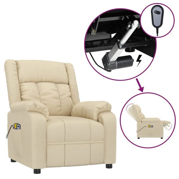 vidaXL Massagestoel elektrisch stof crèmekleurig