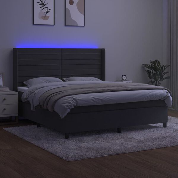 vidaXL Boxspring met matras en LED fluweel donkergrijs 160x200 cm