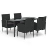 vidaXL 5-delige Tuinset met kussens poly rattan zwart