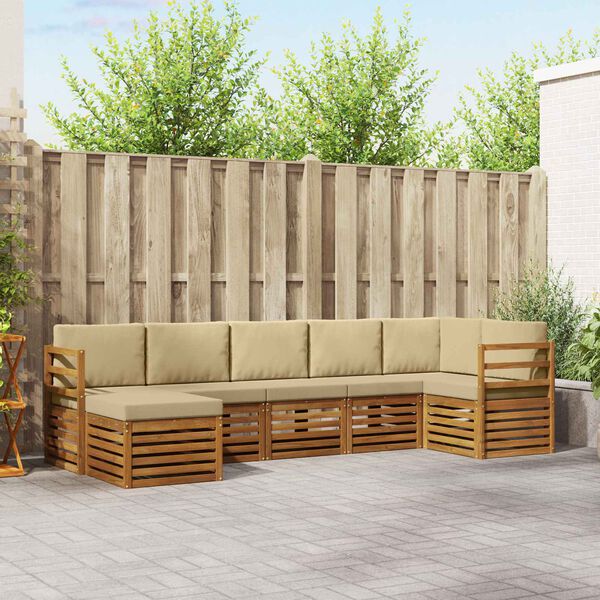 vidaXL Hoekbank Set 7 pcs Natuurlijk en Beige Massief Acaciahout