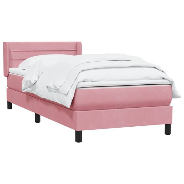 vidaXL Boxspring met matras fluweel roze 90x210 cm