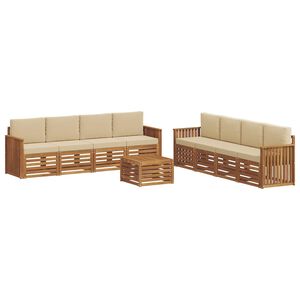 vidaXL Sofa-Sets 9 pcs Natuurlijk en Beige Massief Acaciahout