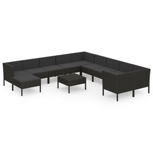 vidaXL 12-delige Loungeset met kussens poly rattan zwart