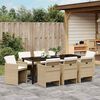 vidaXL Tuin eettafelset met kussen 9 pcs Beige poly rattan