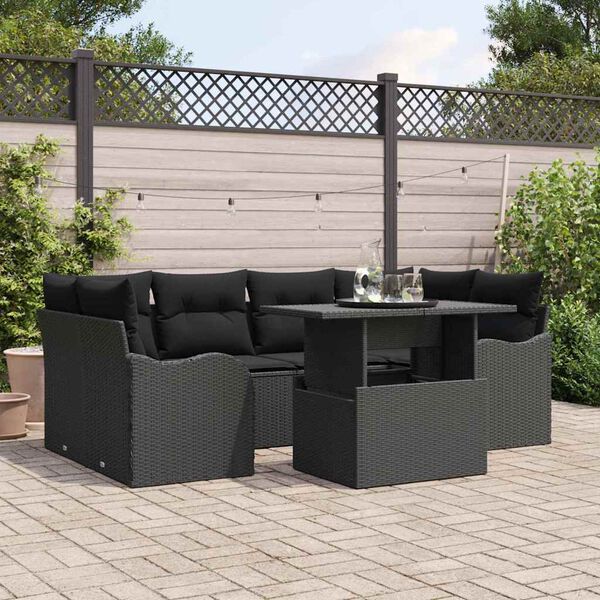 vidaXL Tuin Sofa Set met kussen met opslag 7 pcs Zwart Poly Rattan