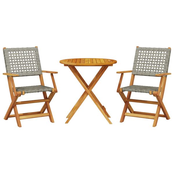 vidaXL 3-delige Bistroset poly rattan en massief hout grijs