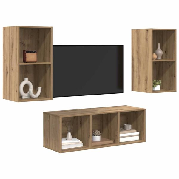 vidaXL Tv-meubelset Wandgemonteerd 3 pcs Artisan Eiken Bewerkt hout