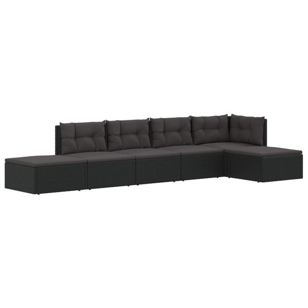 vidaXL 6-delige Loungeset met kussens poly rattan zwart