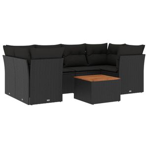 vidaXL 7-delige Loungeset met kussens poly rattan zwart