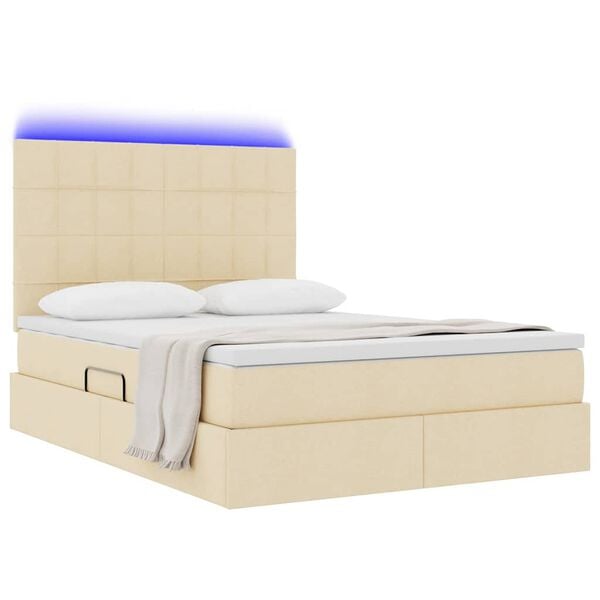 vidaXL Opbergbed met LED met matras Cr&egrave;me 140 x 200 cm Polyester