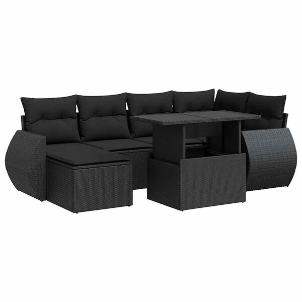 vidaXL 7-delige Loungeset met kussens poly rattan zwart