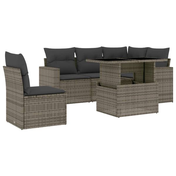 vidaXL 6-delige Loungeset met kussens poly rattan grijs