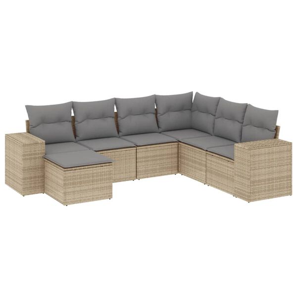 vidaXL 7-delige Loungeset met kussens poly rattan beige