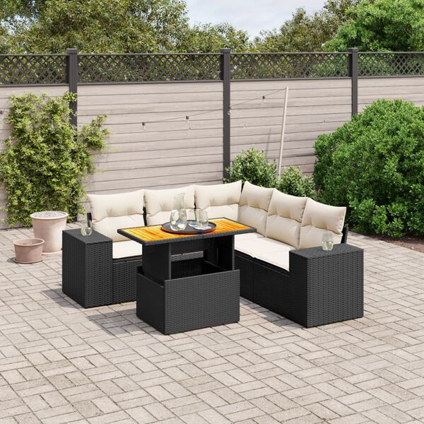 vidaXL 6-delige Loungeset met kussens poly rattan zwart