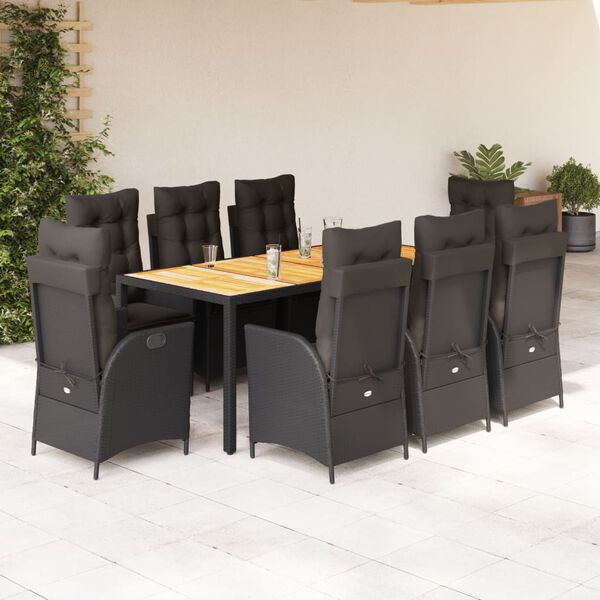 vidaXL 9-delige Tuinset poly rattan zwart