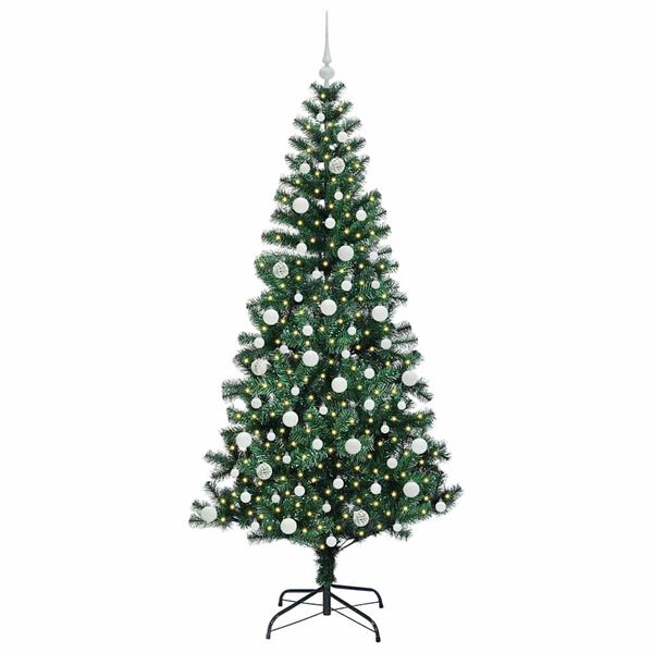 vidaXL Kunstmatig Voorverlicht Kerstboom Groen 210 cm PVC en Metaal
