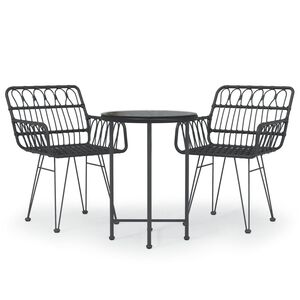 vidaXL 3-delige Tuinset poly rattan zwart
