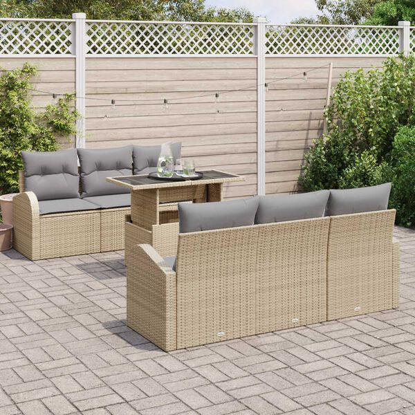 vidaXL Tuin Sofa Set met kussen met opslag 7 pcs Beige Poly Rattan