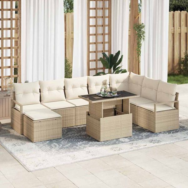 vidaXL Tuin Sofa Set met opslag 9 pcs Beige Poly riet