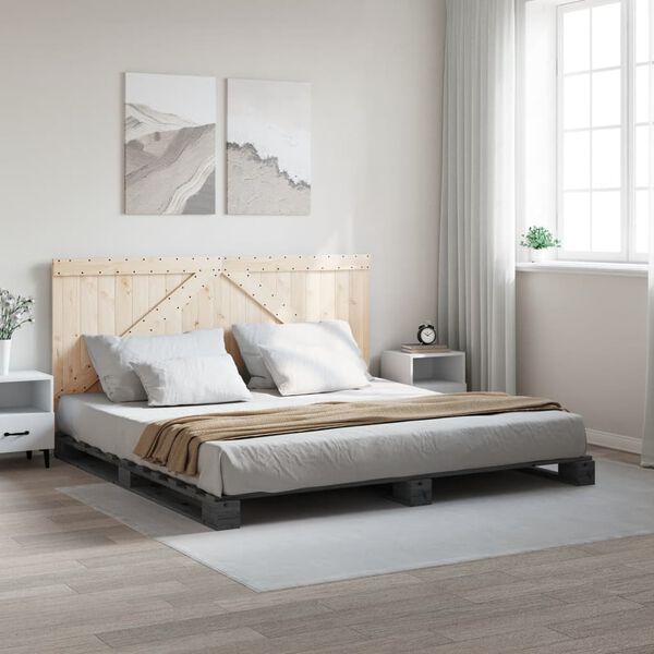 vidaXL Bedframe met hoofdbord massief grenenhout grijs 200x200 cm