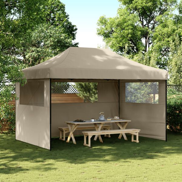 vidaXL Partytent inklapbaar pop-up met 3 zijwanden taupe
