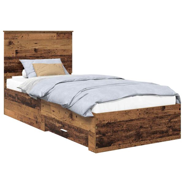 vidaXL Bedframe met hoofdeinde Oudhout 90 x 200 cm Bewerkt hout